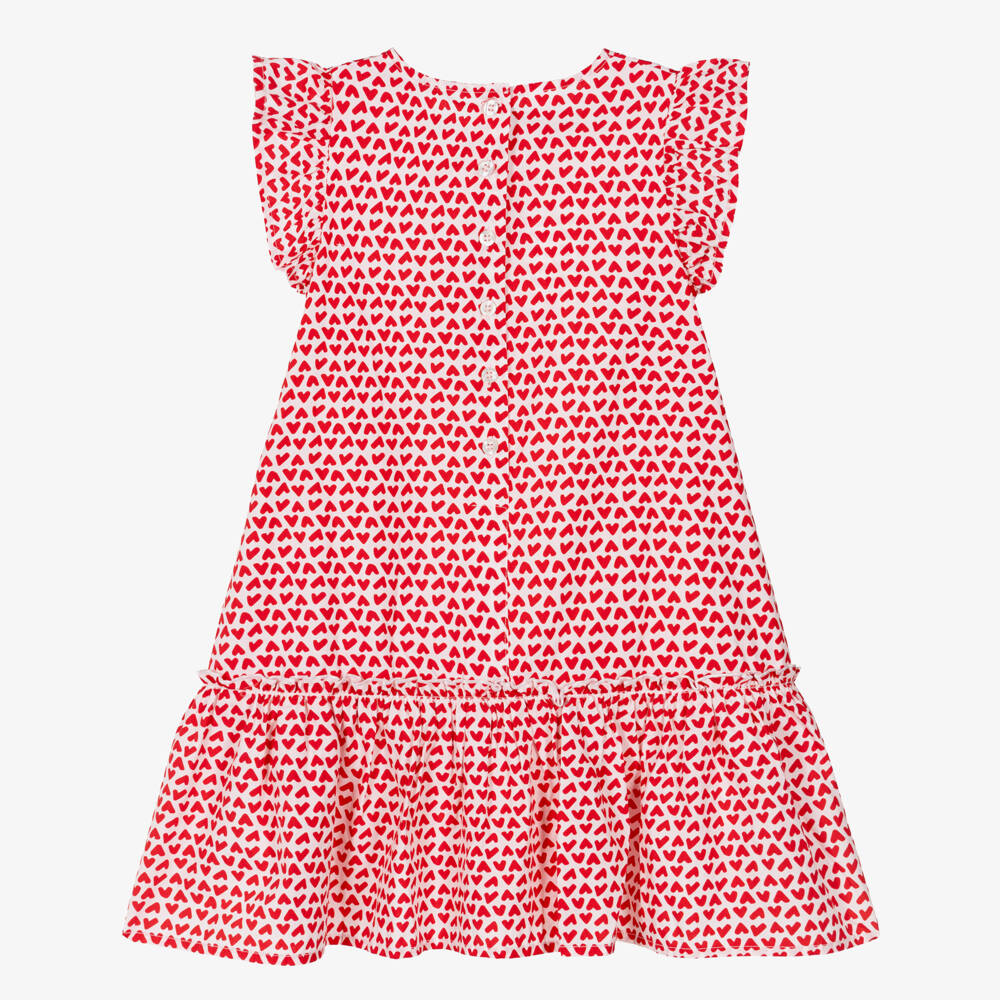 iDO-Girls Pink & Red Heart Print Cotton Dress | Childrensalon