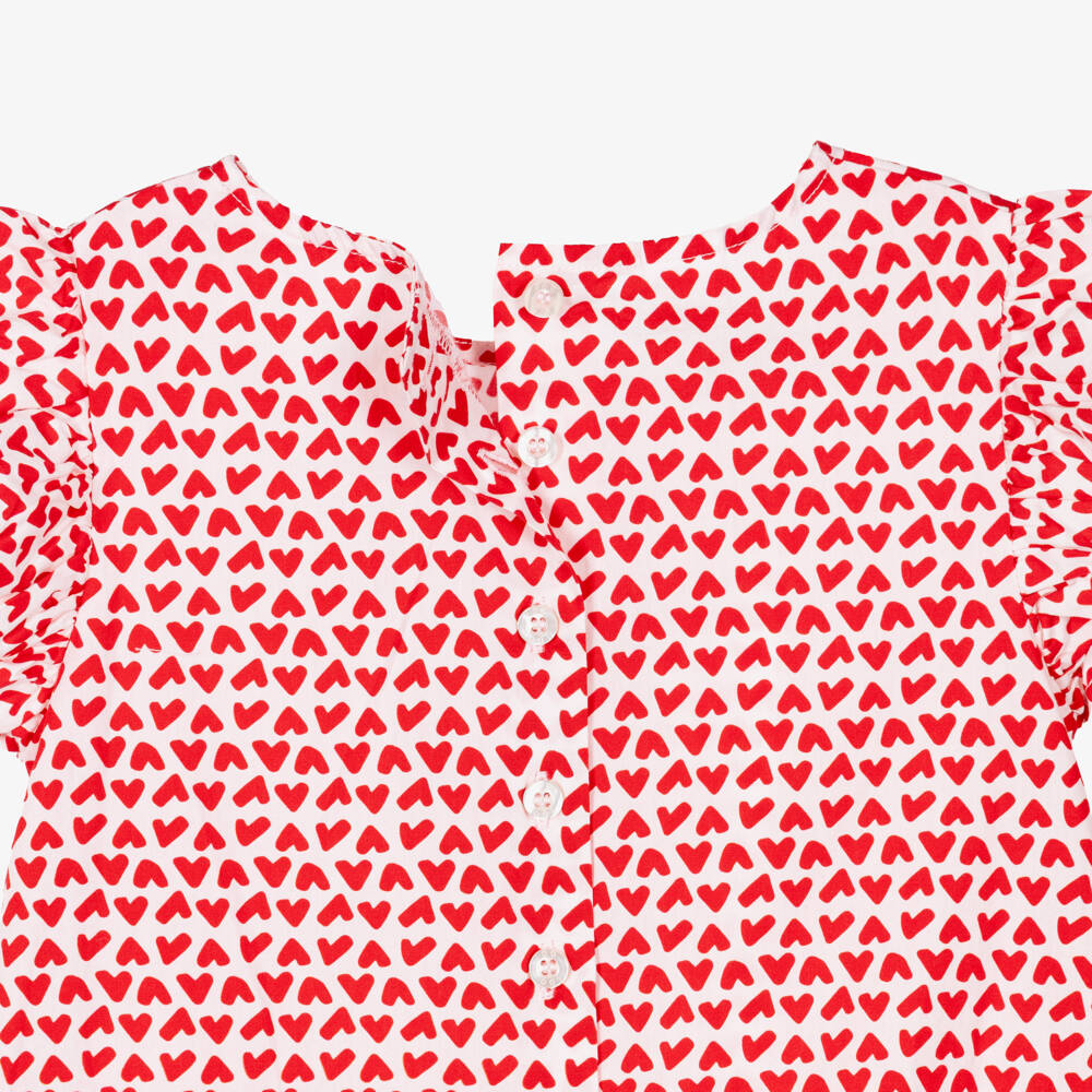 iDO-Girls Pink & Red Heart Print Cotton Dress | Childrensalon