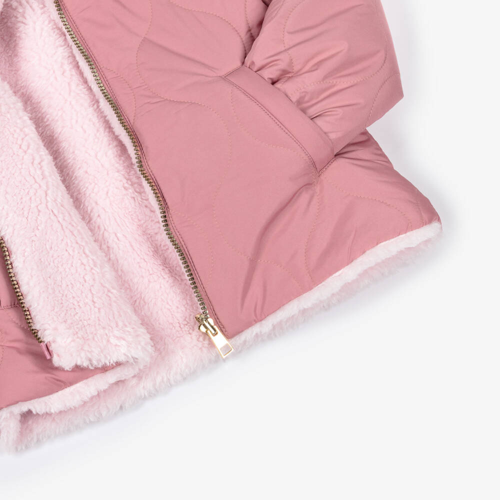 iDO Baby-جاكيت بوجهين وهودي لون زهري للبنات | Childrensalon