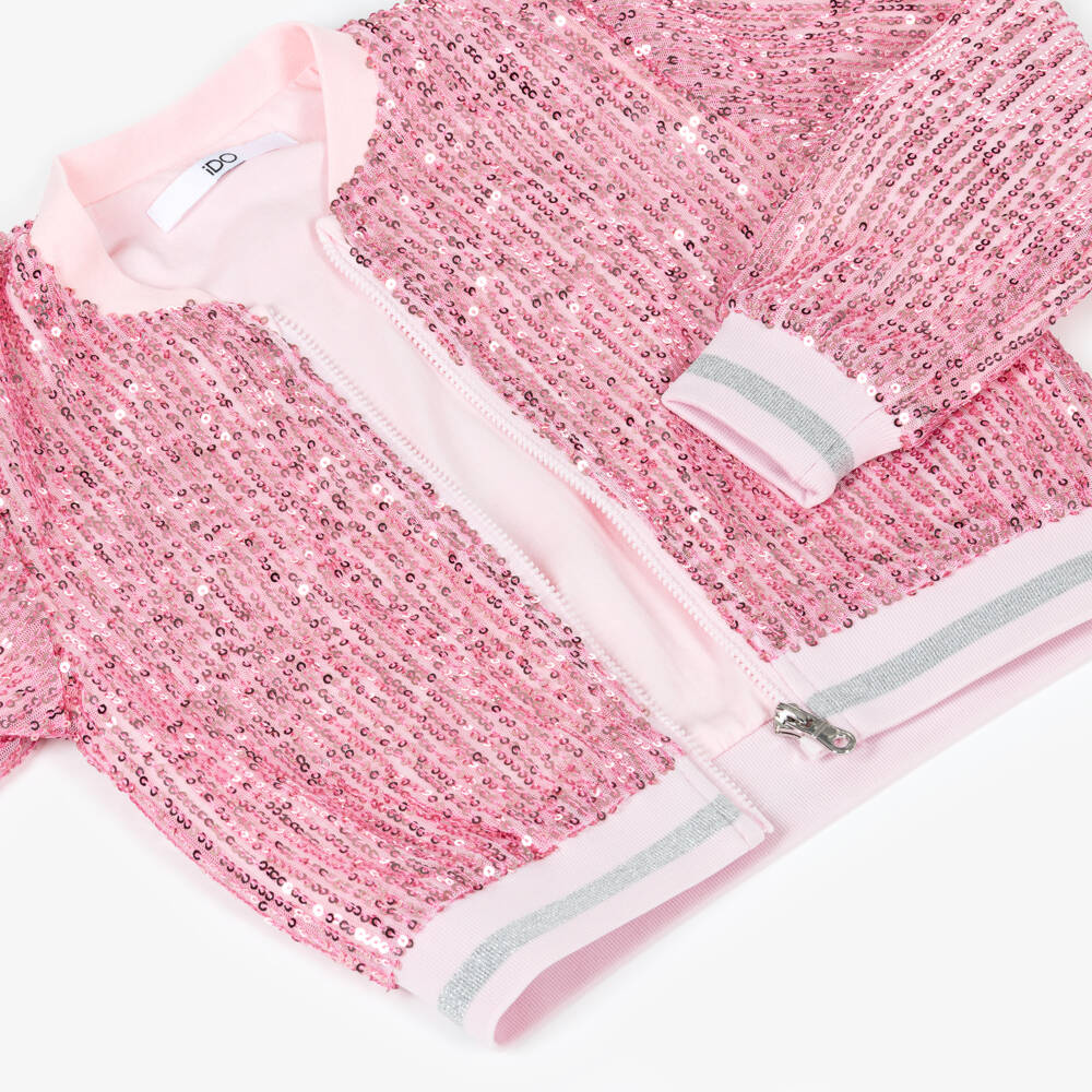 iDO-Girls Pink Sequin Bomber Jacket | Childrensalon