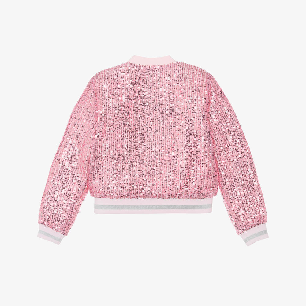 iDO-Girls Pink Sequin Bomber Jacket | Childrensalon