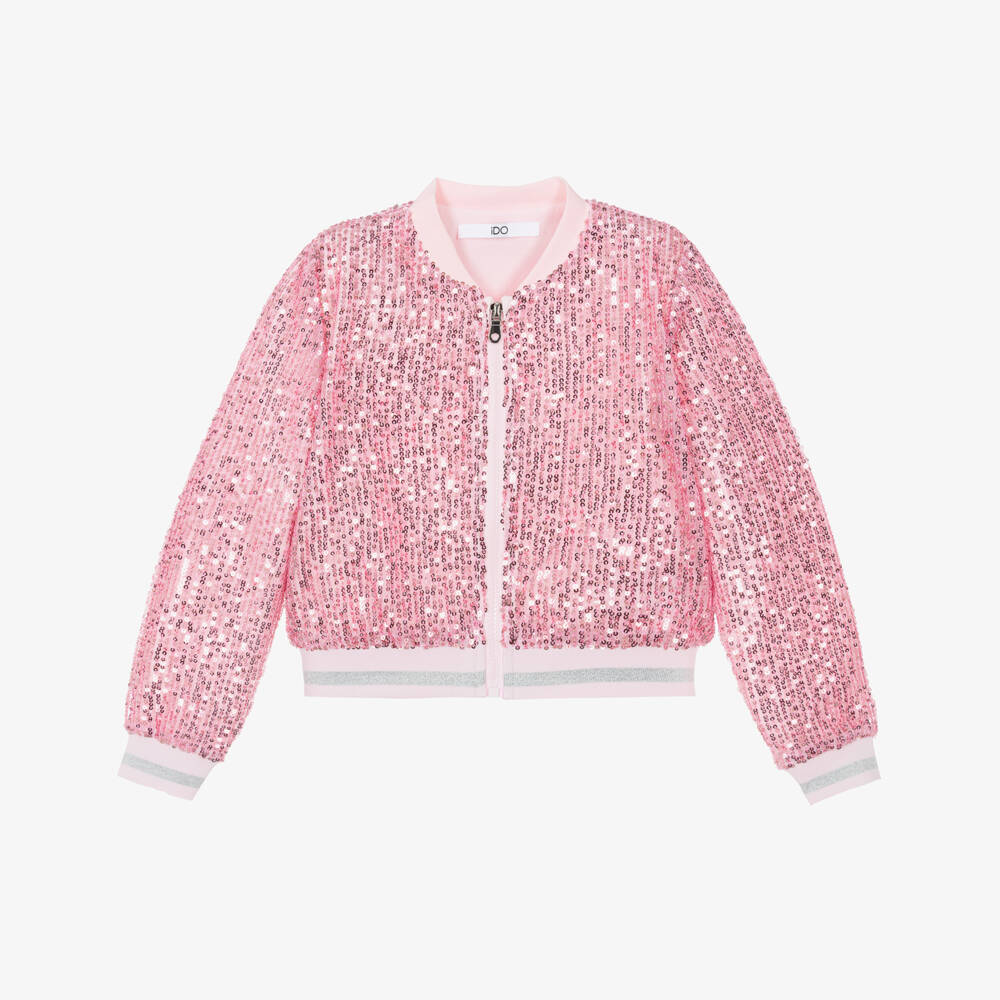 iDO-Girls Pink Sequin Bomber Jacket | Childrensalon