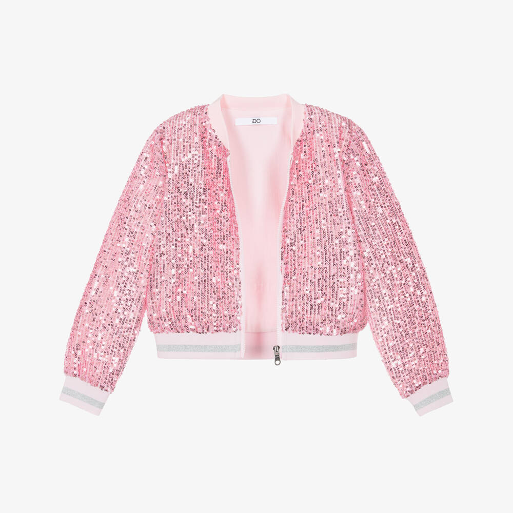 iDO-Girls Pink Sequin Bomber Jacket | Childrensalon
