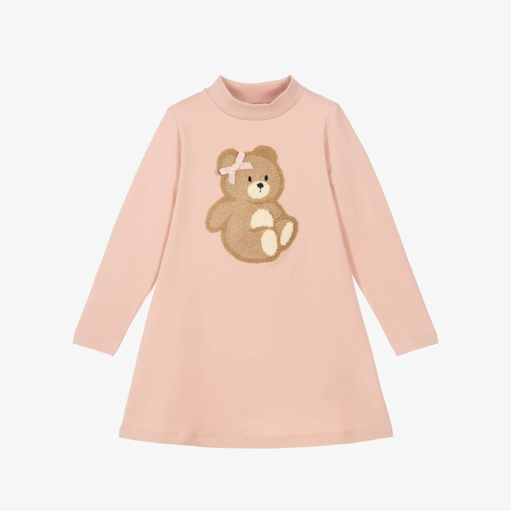 iDO-Girls Pink Teddy Dress in Cotton Jersey | Childrensalon