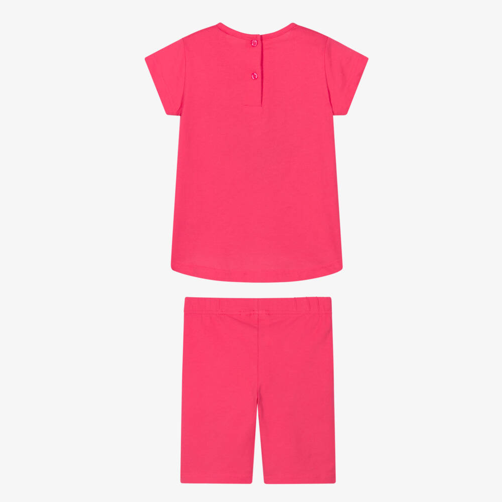 iDO-Girls Pink Teddy Print Cotton Shorts Set with Diamantés | Childrensalon