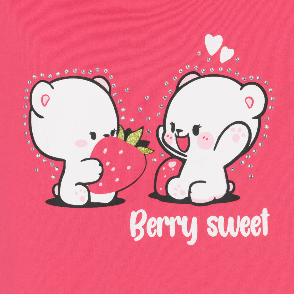 iDO-Girls Pink Teddy Print Cotton Shorts Set with Diamantés | Childrensalon