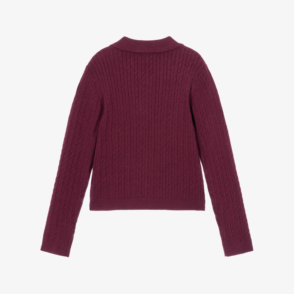 iDO-Girls Plum Cable Knit Polo Sweater | Childrensalon
