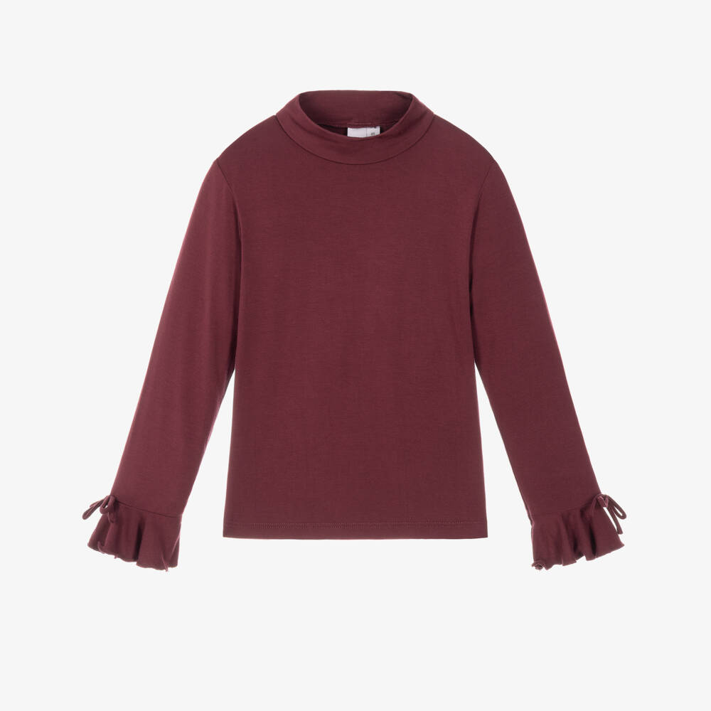 iDO-Girls Plum Mock Neck Jersey Top | Childrensalon
