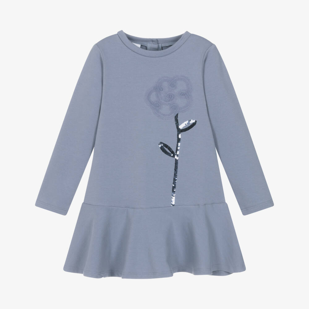 iDO-Girls Purple Cotton Jersey Dress with Sequin & Tulle Flower | Childrensalon