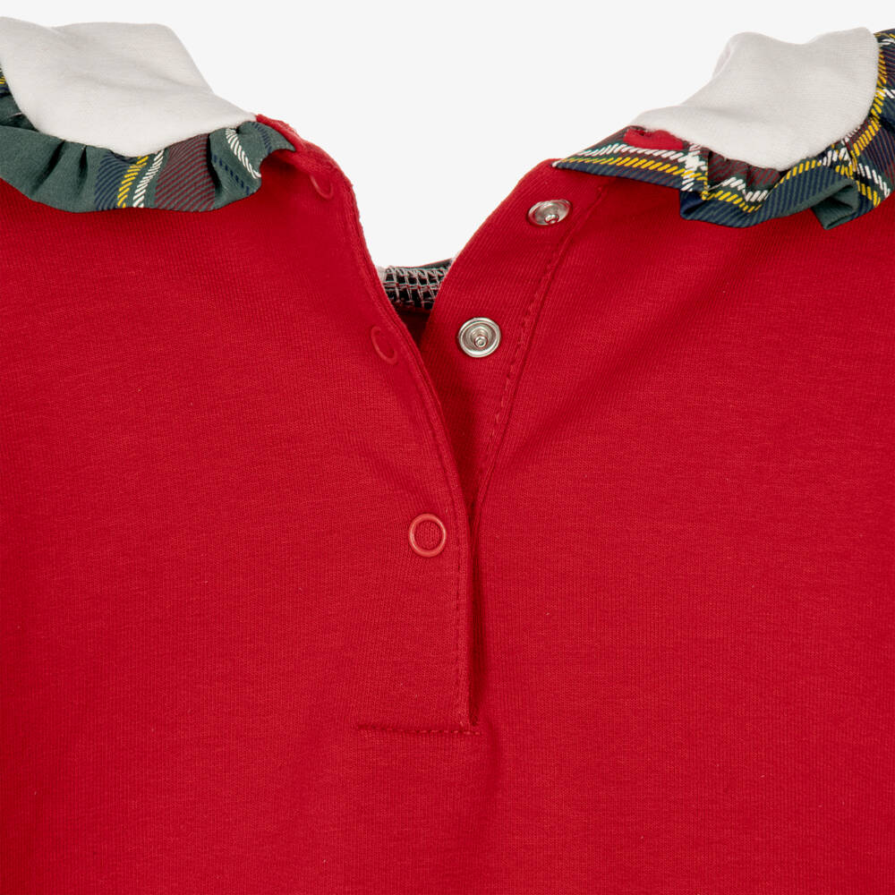 iDO-Girls Red Bunny Tracksuit with Tartan Trims | Childrensalon