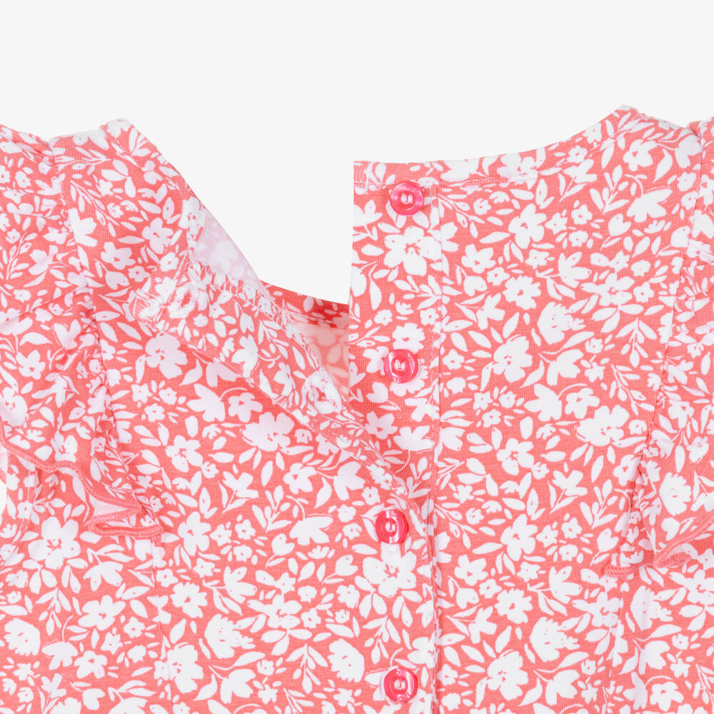 iDO-Girls Red Cotton Jersey Dress with White Floral Pattern | Childrensalon