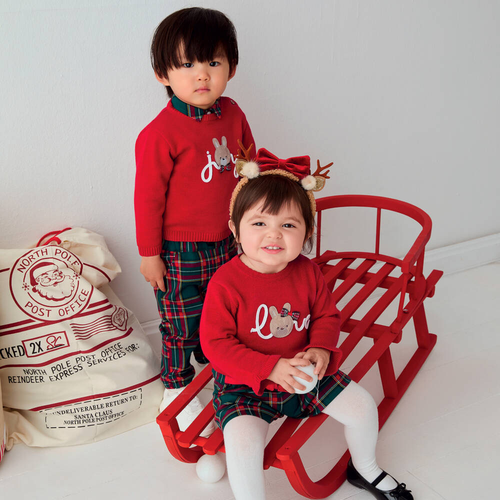 iDO-Girls Red Cotton Knit Sweater with Joy Bunny | Childrensalon