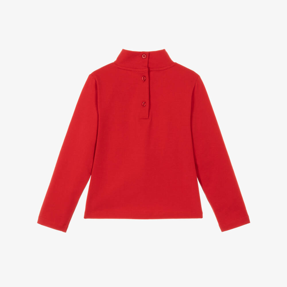 iDO-Girls Red Cotton Mock Neck Top with Bows | Childrensalon