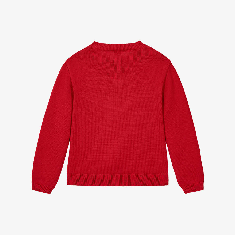 iDO-Girls Red Knitted Puppy Sweater with Tartan Bow | Childrensalon