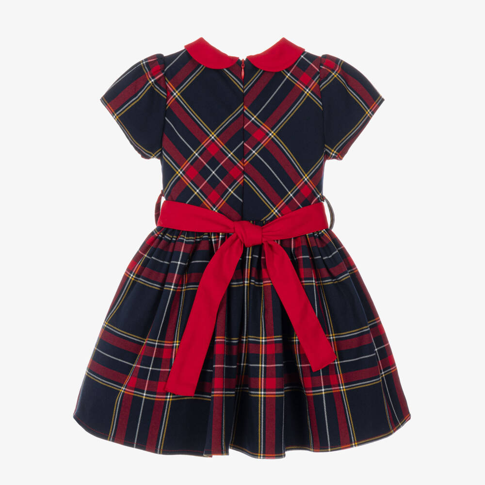 iDO-Girls Red & Navy Tartan Dress with Bow Sash | Childrensalon