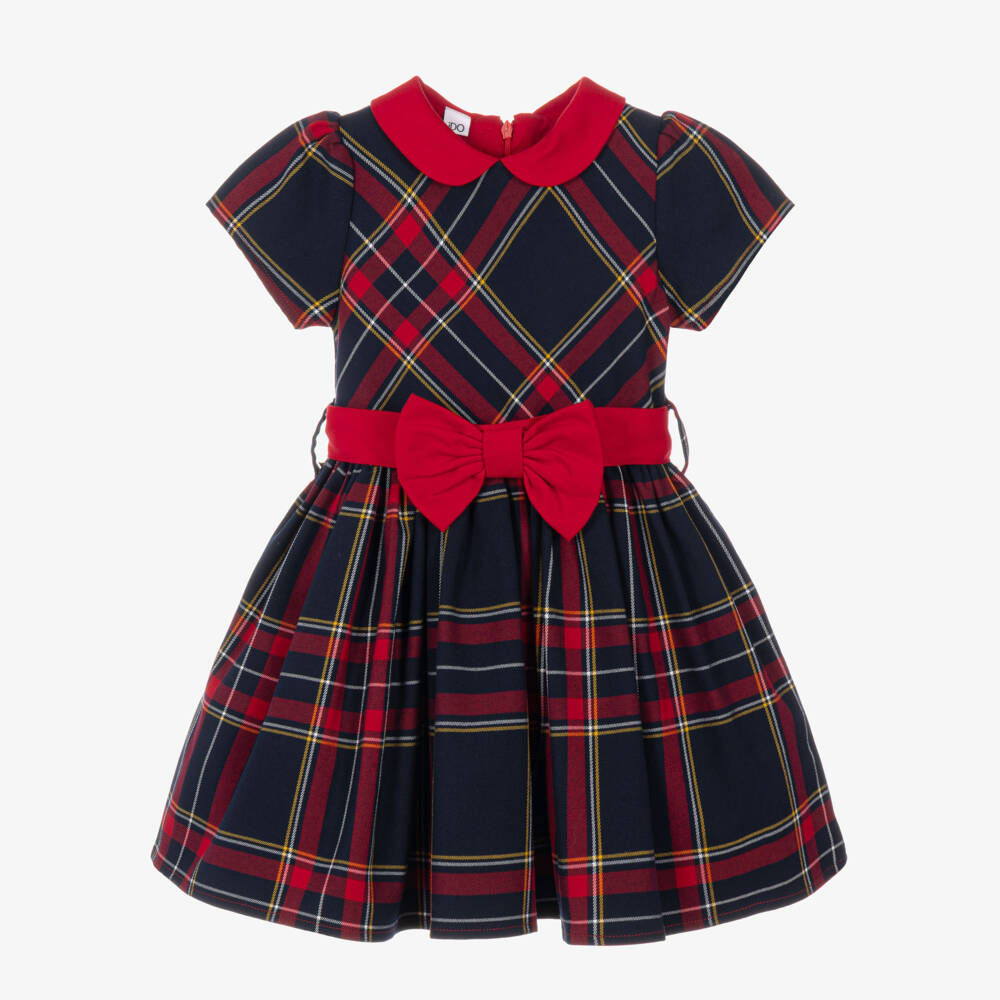 iDO-Girls Red & Navy Tartan Dress with Bow Sash | Childrensalon