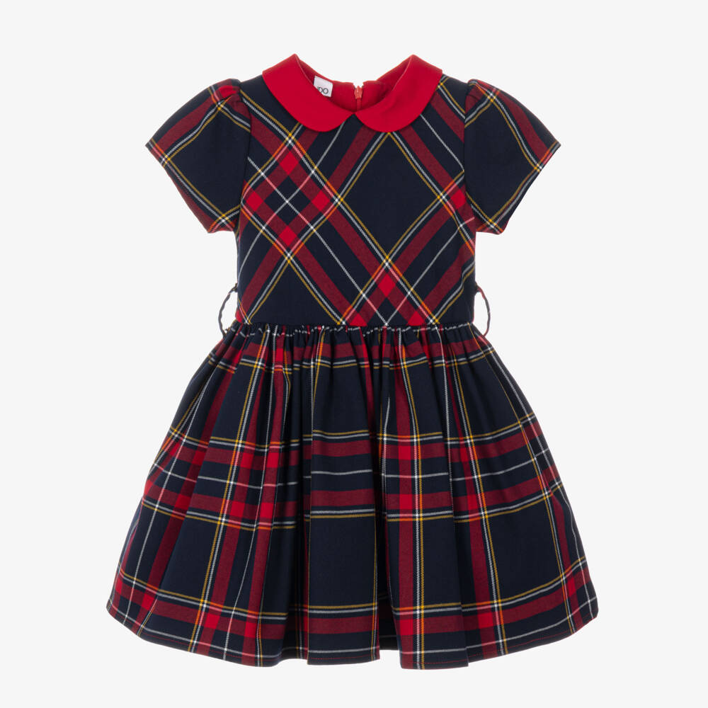 iDO-Girls Red & Navy Tartan Dress with Bow Sash | Childrensalon