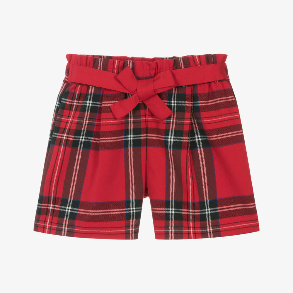 iDO-Girls Red Tartan Shorts with Front Ties | Childrensalon