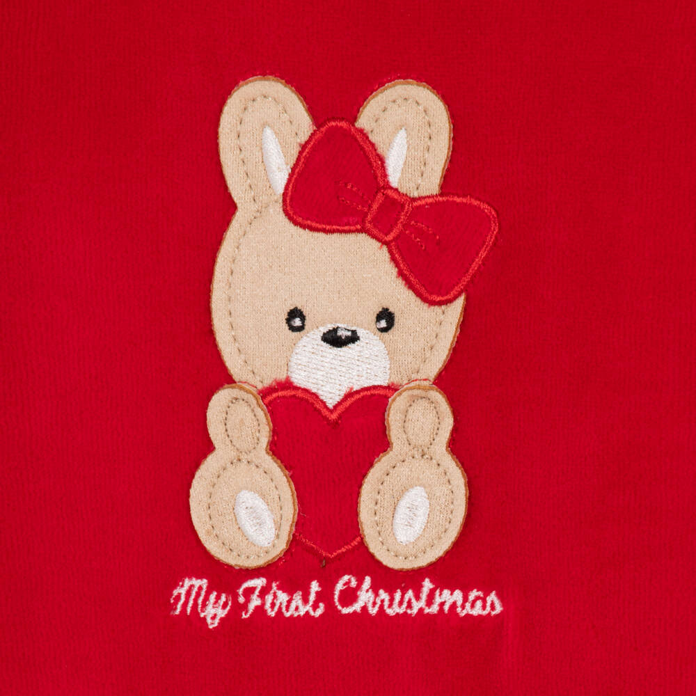 iDO-Girls Red Velour Christmas Babygrow with Heart Bunny | Childrensalon