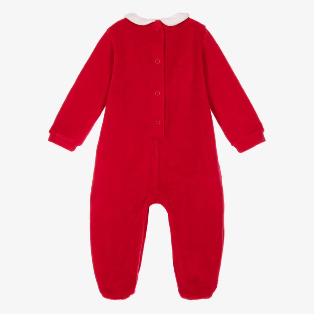 iDO-Girls Red Velour Christmas Babygrow with Heart Bunny | Childrensalon