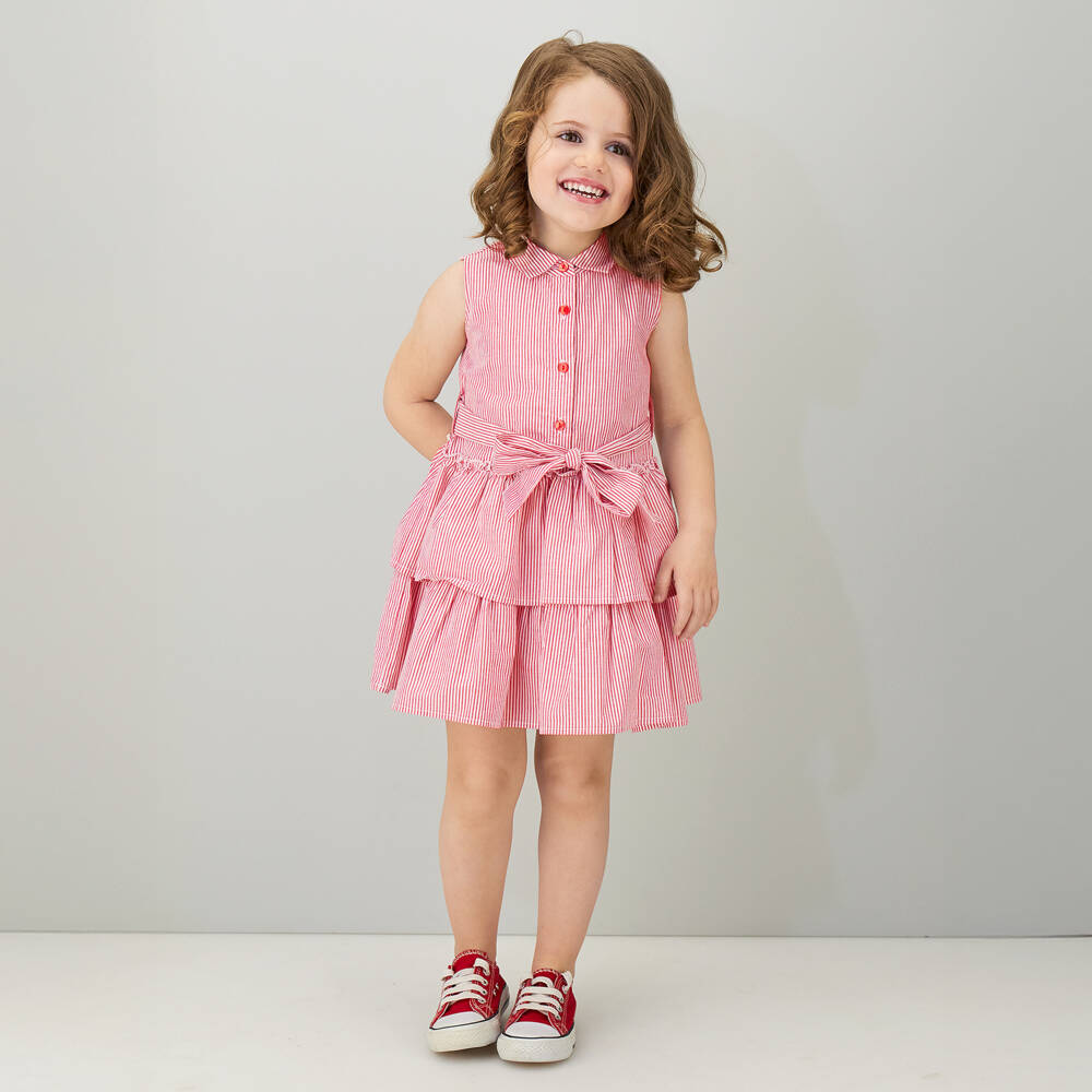 iDO-Girls Red & White Striped Cotton Dress | Childrensalon
