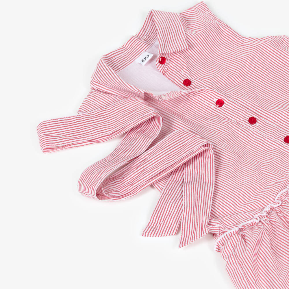 iDO-Girls Red & White Striped Cotton Dress | Childrensalon