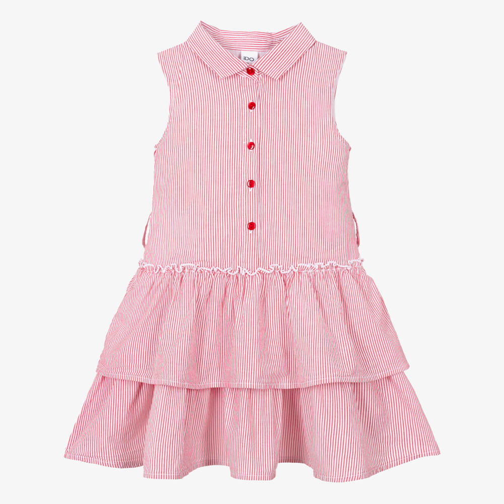 iDO-Girls Red & White Striped Cotton Dress | Childrensalon