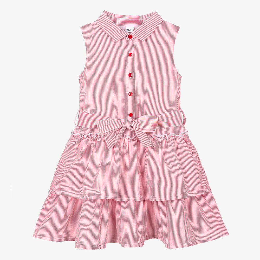 iDO-Girls Red & White Striped Cotton Dress | Childrensalon