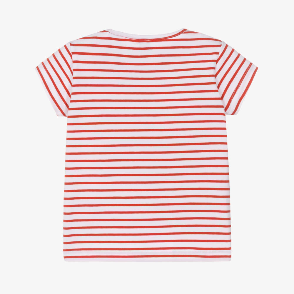 iDO-Футболка в красно-белую полоску из хлопка с бантом для девочек | Childrensalon
