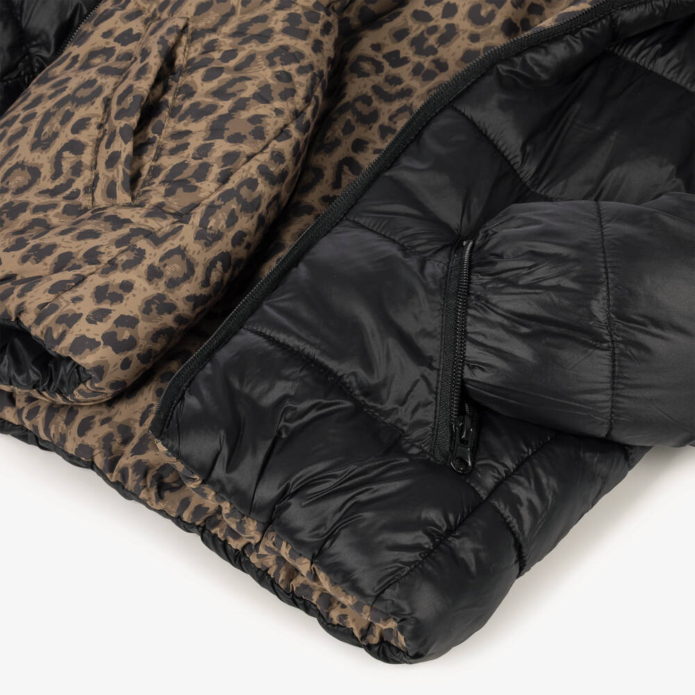 iDO-Girls Reversible Padded Jacket in Brown Leopard Print | Childrensalon