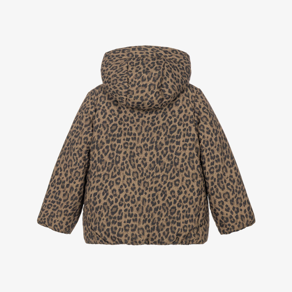 iDO-Girls Reversible Padded Jacket in Brown Leopard Print | Childrensalon