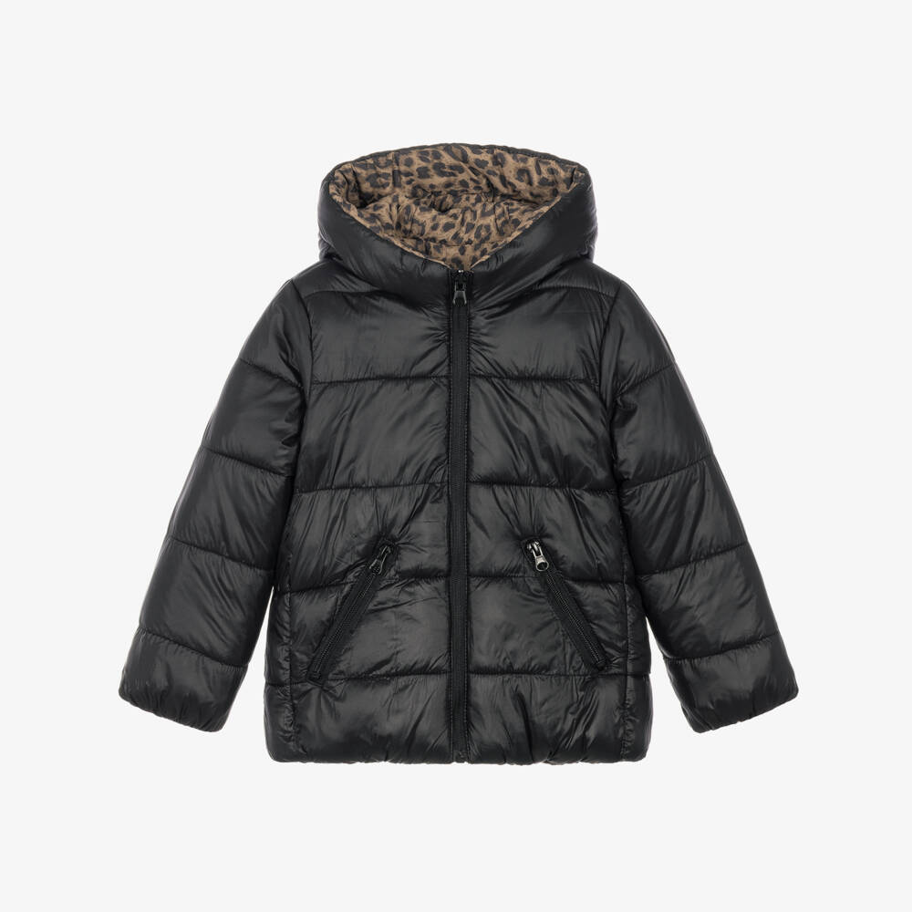 iDO-Girls Reversible Padded Jacket in Brown Leopard Print | Childrensalon