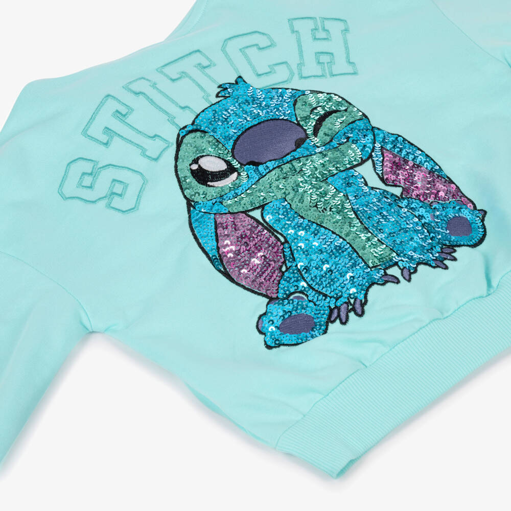 iDO-Girls Turquoise Cotton Disney Zip-Up Top with Stitch Motif | Childrensalon