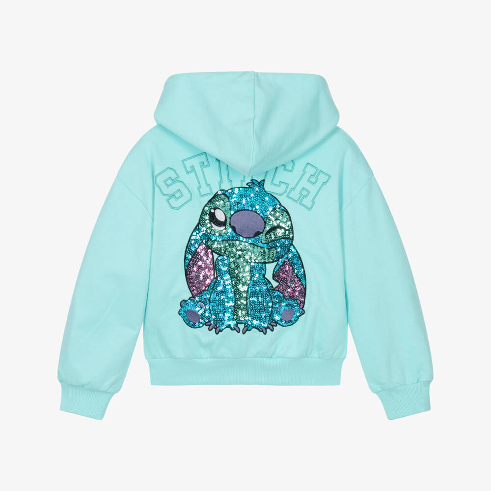 iDO-Girls Turquoise Cotton Disney Zip-Up Top with Stitch Motif | Childrensalon