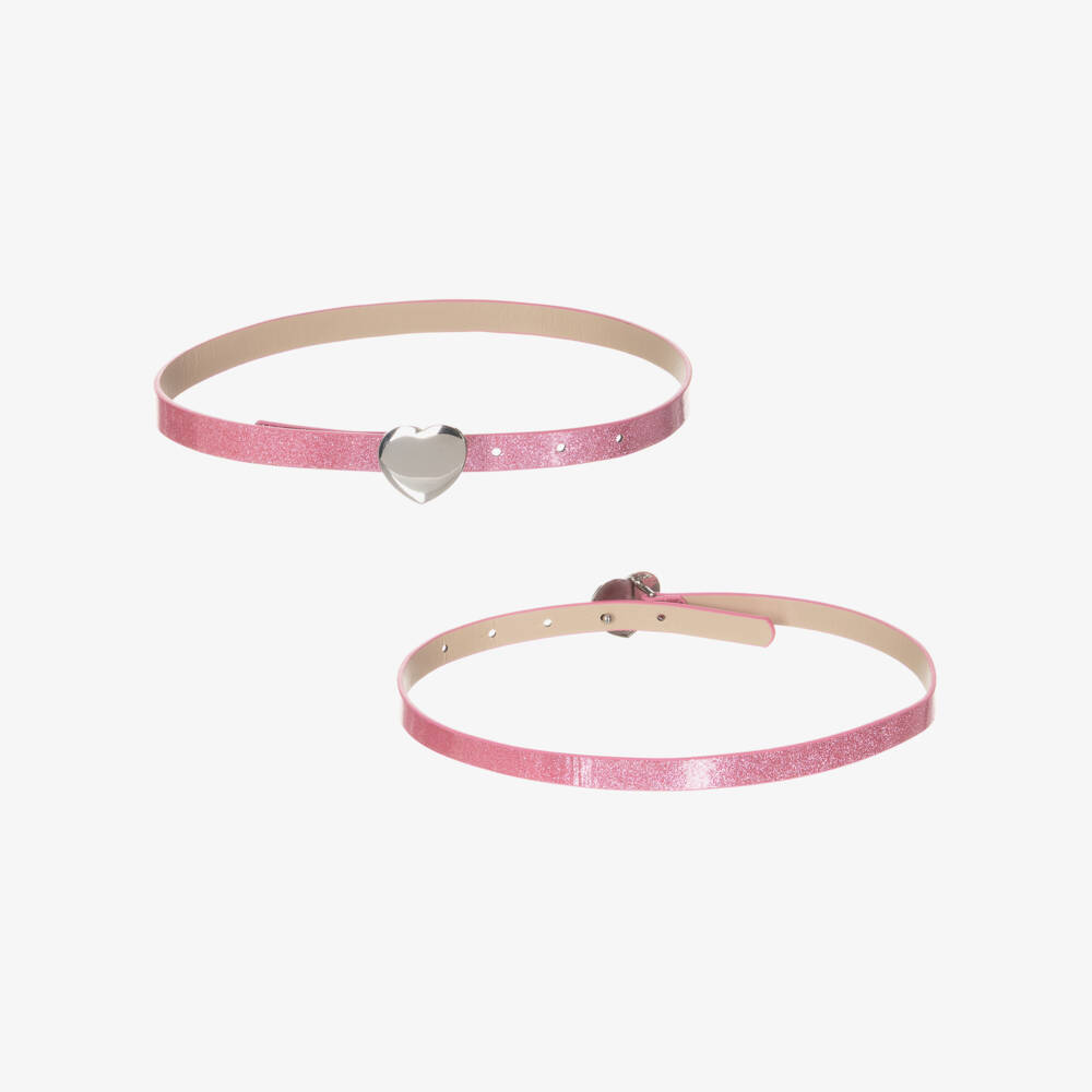 iDO-Girls Washed Blue Pleated Jeans with Pink Belt | Childrensalon