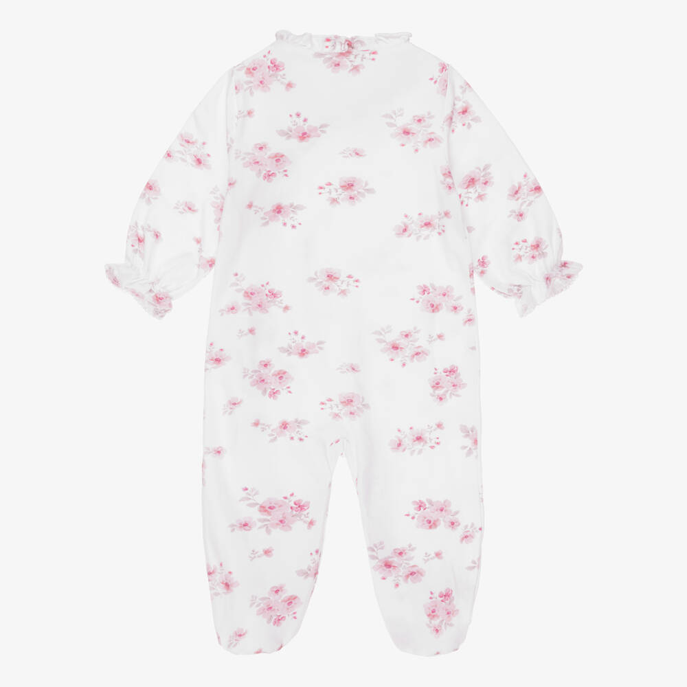 iDO Мини-Girls White Cotton Babygrow with Pink Floral Print | Childrensalon