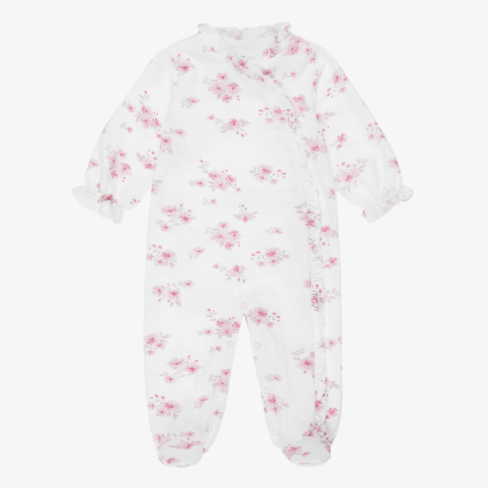 iDO Мини-Girls White Cotton Babygrow with Pink Floral Print | Childrensalon