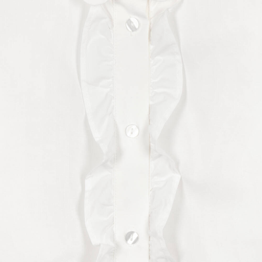 iDO-Girls White Cotton Blouse with Frilled Placket | Childrensalon