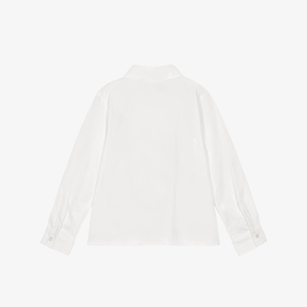 iDO-Girls White Cotton Blouse with Frilled Placket | Childrensalon