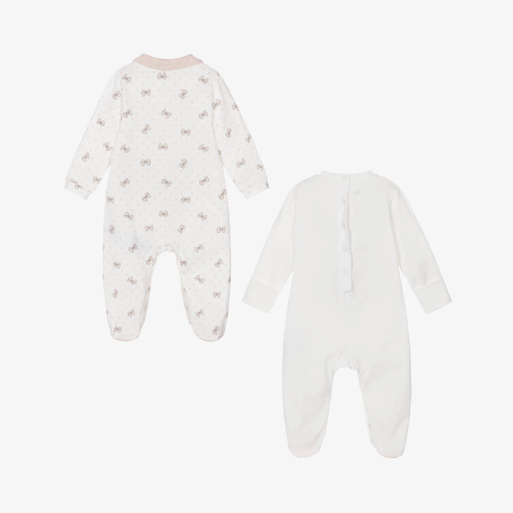 iDO Mini-Girls White Cotton Bunny & Bows Babygrows (2 Pack) | Childrensalon