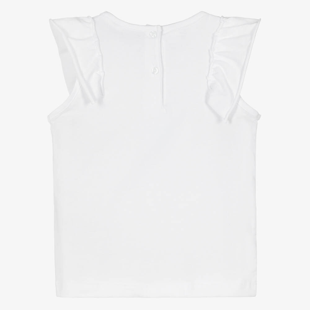 iDO-Girls White Cotton Girl & Teddy Bear Print T-Shirt | Childrensalon