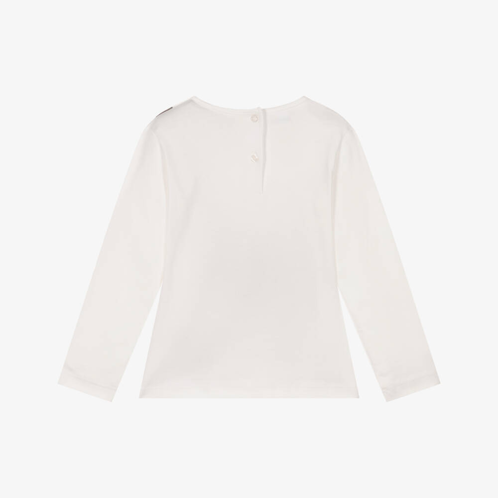 iDO-Girls White Cotton Long Sleeve Top with Handbag Print | Childrensalon