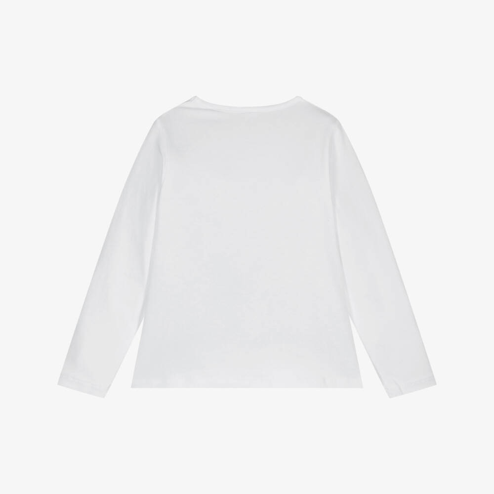 iDO-Топ с длинными рукавами белый хлопковый с мишкой для девочек | Childrensalon