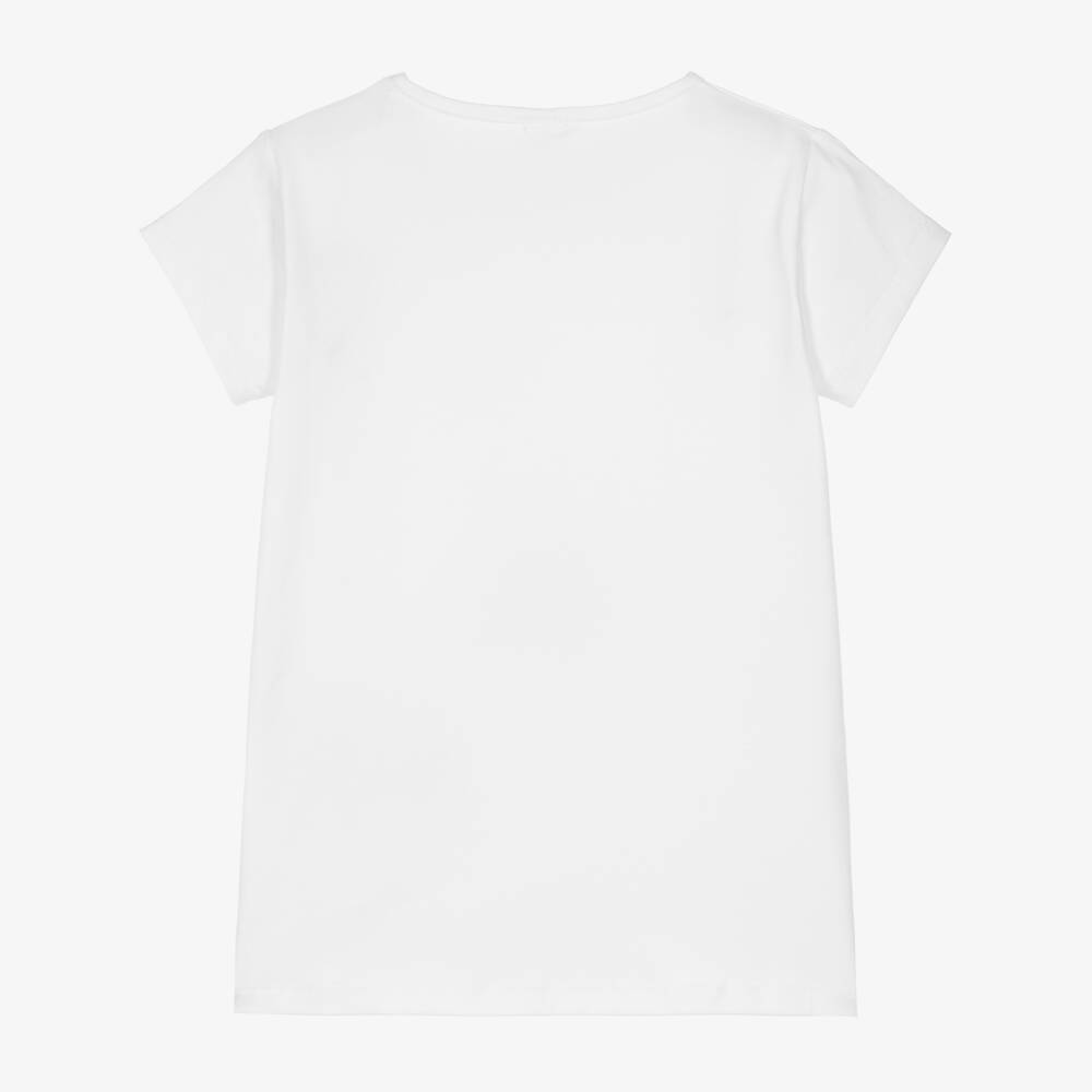 iDO-Футболка белая из хлопка с мишкой и стразами для девочек | Childrensalon