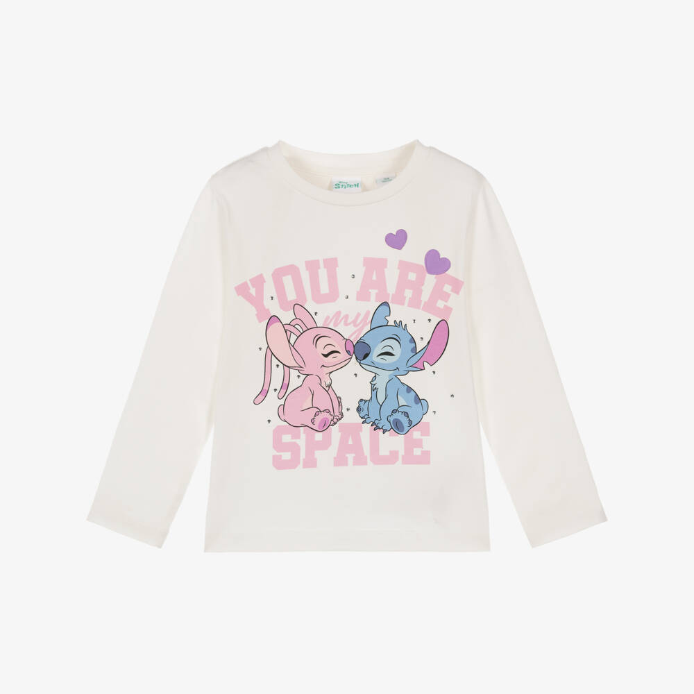 iDO-Girls White Disney Top with Lilo & Angel  | Childrensalon