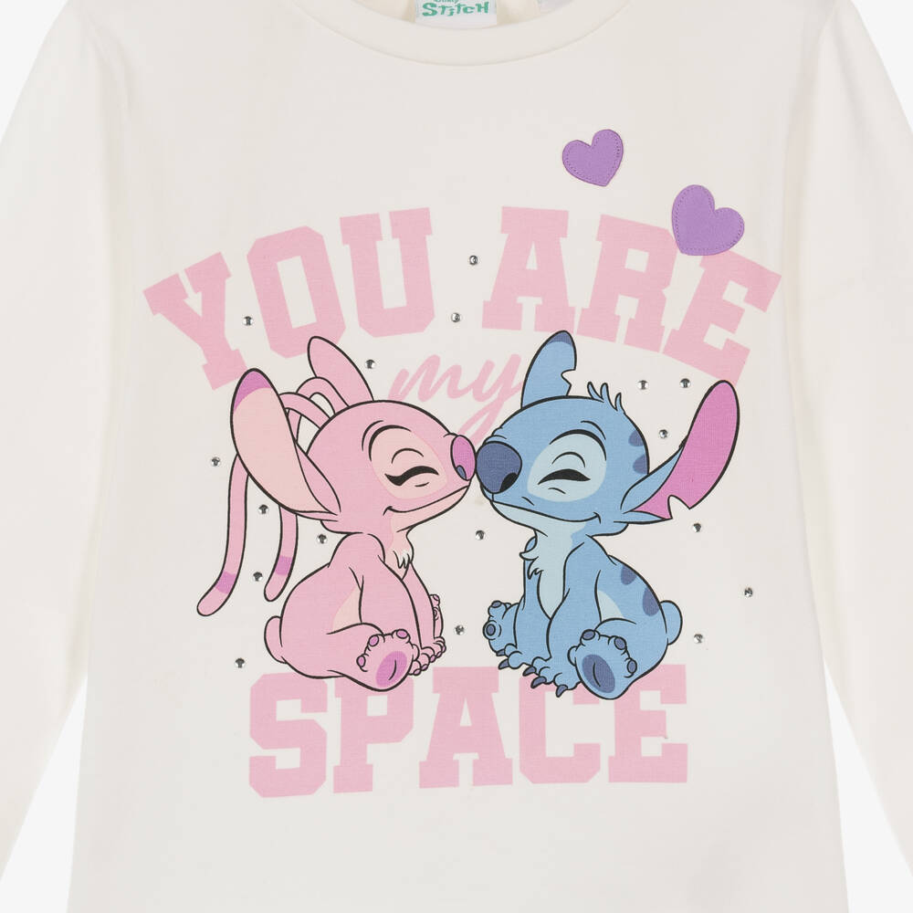 iDO-Girls White Disney Top with Lilo & Angel | Childrensalon
