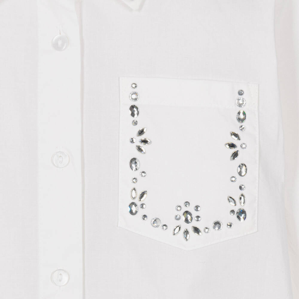 iDO-Girls White Embellished Cotton Shirt | Childrensalon