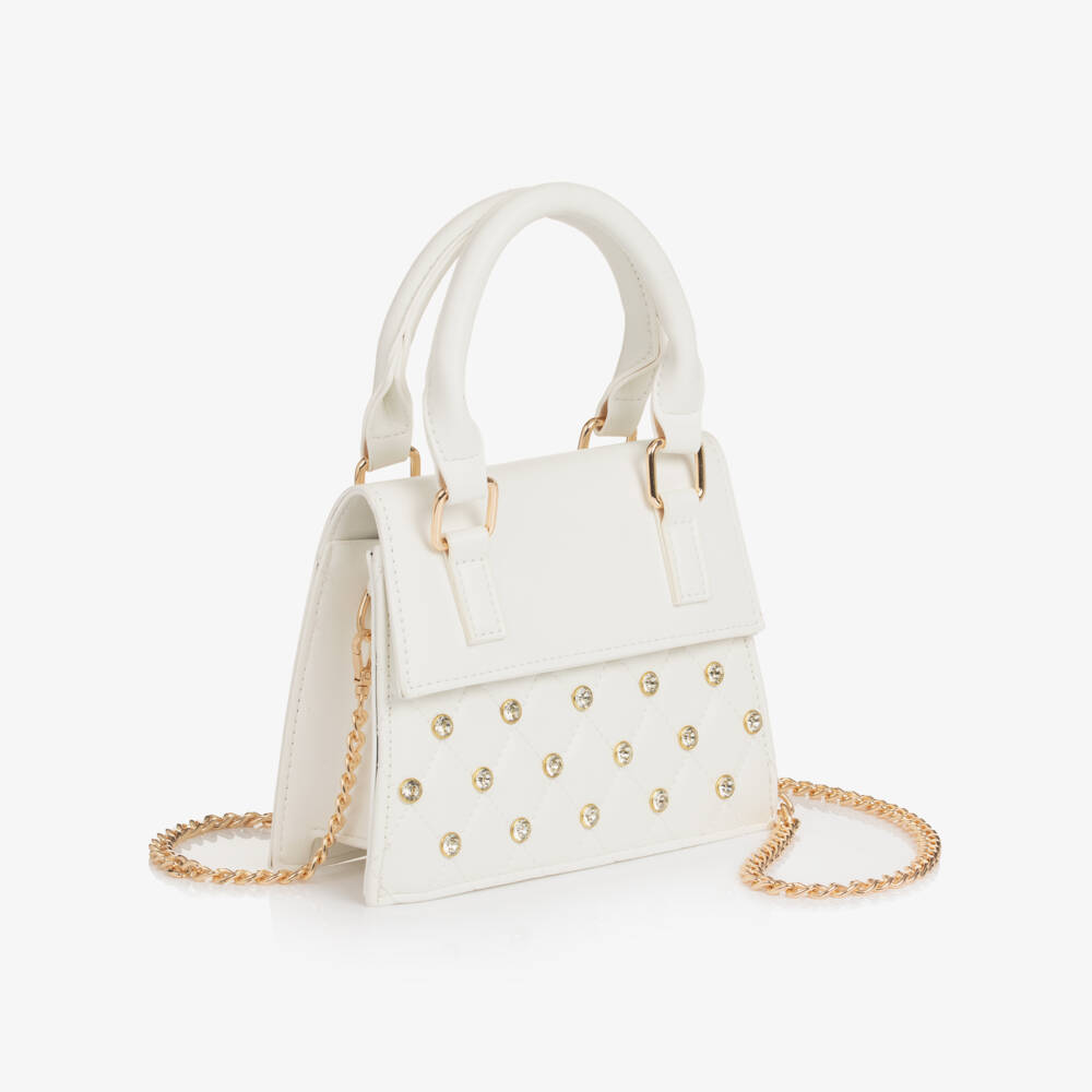 iDO-Girls White Handbag with Gold Rhinestones (19cm) | Childrensalon