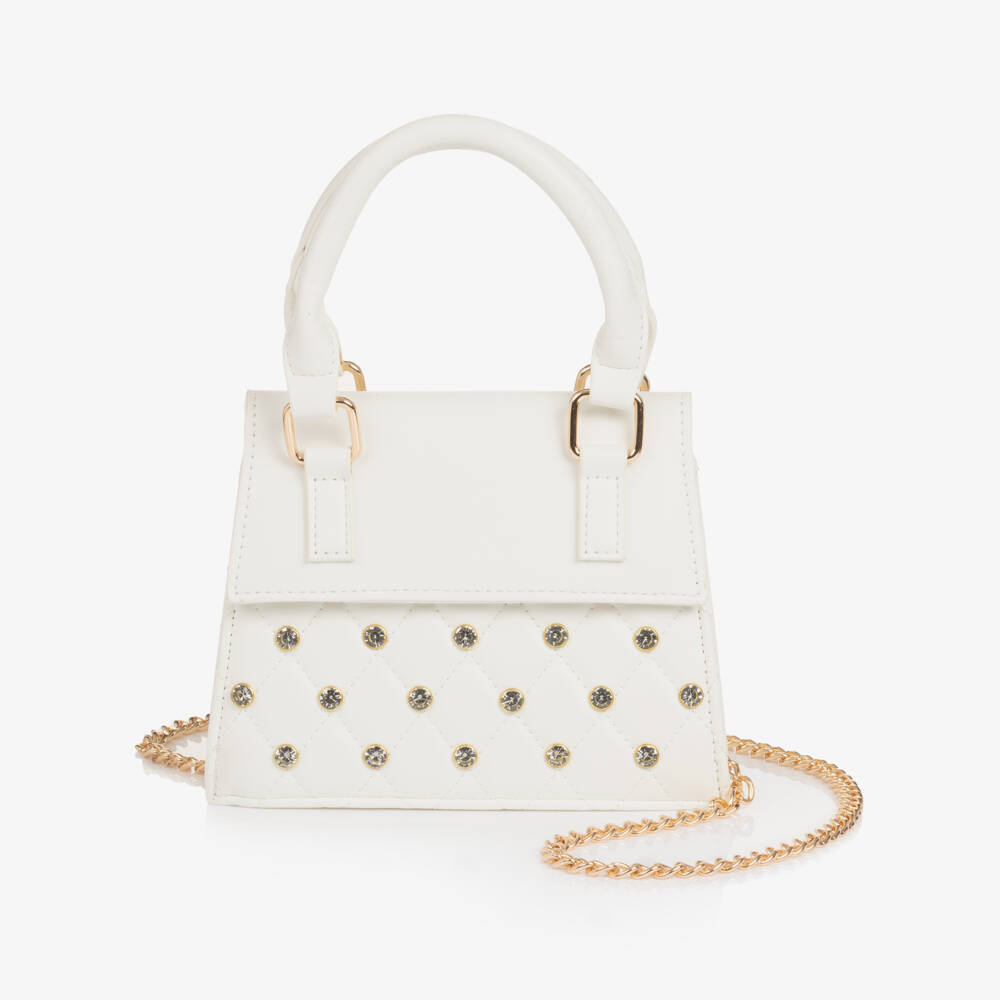 iDO-Girls White Handbag with Gold Rhinestones (19cm) | Childrensalon