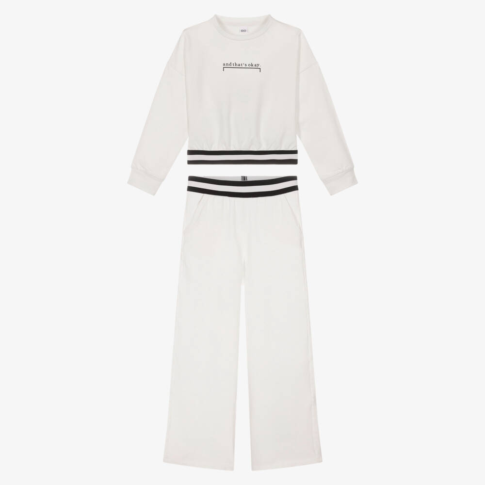 iDO-Спортивный костюм белый трикотажный со слоганом для девочек | Childrensalon